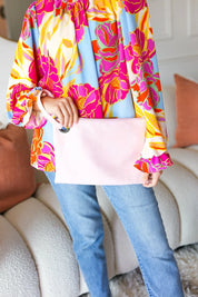 Blush Faux Leather Handle Zipper Clutch | Daverri Fashions