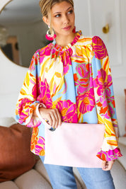 Blush Faux Leather Handle Zipper Clutch | Daverri Fashions