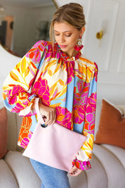 Blush Faux Leather Handle Zipper Clutch | Daverri Fashions