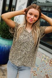 Best In Bold Sage Animal Print V Neck Dolman Side Slit Top | Daverri Fashions