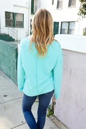 Eyes On You Seafoam Mineral Wash Rib Notch Neck Pocket Top | Daverri Fashions