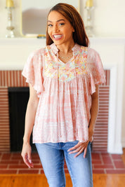 Blush Paisley Floral Yoke Tie Neck Top | 07-01-25 Summer Sale Daverri Fashions