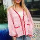Spell Bound Red & Pink Cotton Ribbon Tie Gingham Pocket Jacket - DAVERRI FASHIONS