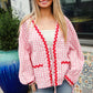 Spell Bound Red & Pink Cotton Ribbon Tie Gingham Pocket Jacket - DAVERRI FASHIONS