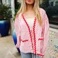 Spell Bound Red & Pink Cotton Ribbon Tie Gingham Pocket Jacket - DAVERRI FASHIONS
