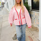 Spell Bound Red & Pink Cotton Ribbon Tie Gingham Pocket Jacket - DAVERRI FASHIONS