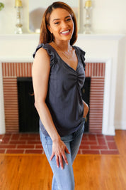 Sunny Days Charcoal Sweetheart Neckline Ribbed Top | Daverri Fashions