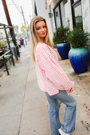 Spell Bound Red & Pink Cotton Ribbon Tie Gingham Pocket Jacket | Daverri Fashions