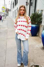 Be Mine White Jacquard Heart Stripe Pullover Sweater | Daverri Fashions