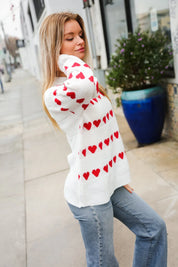 Be Mine White Jacquard Heart Stripe Pullover Sweater | Daverri Fashions