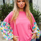 Lock Eyes Pink & Floral Bubble Sleeve French Terry Pullover - DAVERRI FASHIONS