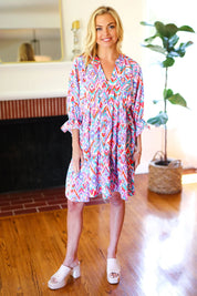 Love Found Blue & Lavender Ikat Print V Neck Dress | 2024 Summer Blow Out Sale Daverri Fashions