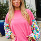Lock Eyes Pink & Floral Bubble Sleeve French Terry Pullover - DAVERRI FASHIONS