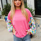 Lock Eyes Pink & Floral Bubble Sleeve French Terry Pullover - DAVERRI FASHIONS