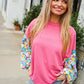 Lock Eyes Pink & Floral Bubble Sleeve French Terry Pullover - DAVERRI FASHIONS