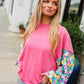 Lock Eyes Pink & Floral Bubble Sleeve French Terry Pullover - DAVERRI FASHIONS