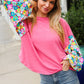 Lock Eyes Pink & Floral Bubble Sleeve French Terry Pullover - DAVERRI FASHIONS