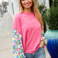 Lock Eyes Pink & Floral Bubble Sleeve French Terry Pullover - DAVERRI FASHIONS