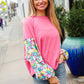 Lock Eyes Pink & Floral Bubble Sleeve French Terry Pullover - DAVERRI FASHIONS
