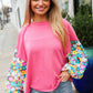 Lock Eyes Pink & Floral Bubble Sleeve French Terry Pullover - DAVERRI FASHIONS