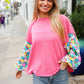Lock Eyes Pink & Floral Bubble Sleeve French Terry Pullover - DAVERRI FASHIONS