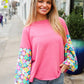 Lock Eyes Pink & Floral Bubble Sleeve French Terry Pullover - DAVERRI FASHIONS