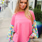 Lock Eyes Pink & Floral Bubble Sleeve French Terry Pullover - DAVERRI FASHIONS