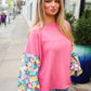 Lock Eyes Pink & Floral Bubble Sleeve French Terry Pullover - DAVERRI FASHIONS