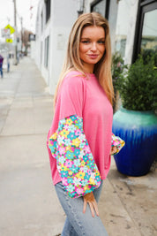 Lock Eyes Pink & Floral Bubble Sleeve French Terry Pullover | Daverri Fashions