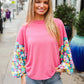 Lock Eyes Pink & Floral Bubble Sleeve French Terry Pullover - DAVERRI FASHIONS