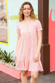 Summer Days Peach Ditzy Floral Button Down Babydoll Dress | 2024 Summer Blow Out Sale Daverri Fashions
