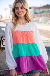 Ivory & Peach Woven Crepe Tiered Blouse | Daverri Fashions