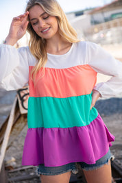 Ivory & Peach Woven Crepe Tiered Blouse | Daverri Fashions