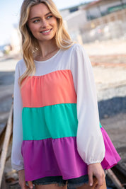 Ivory & Peach Woven Crepe Tiered Blouse | Daverri Fashions