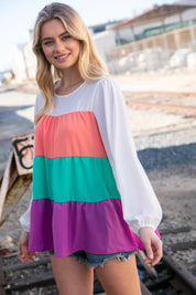 Ivory & Peach Woven Crepe Tiered Blouse | Daverri Fashions