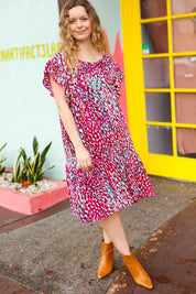 Fuchsia & Teal Abstract Dot Yoke Woven Dress | Daverri Fashions