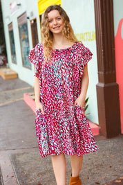 Fuchsia & Teal Abstract Dot Yoke Woven Dress | Daverri Fashions