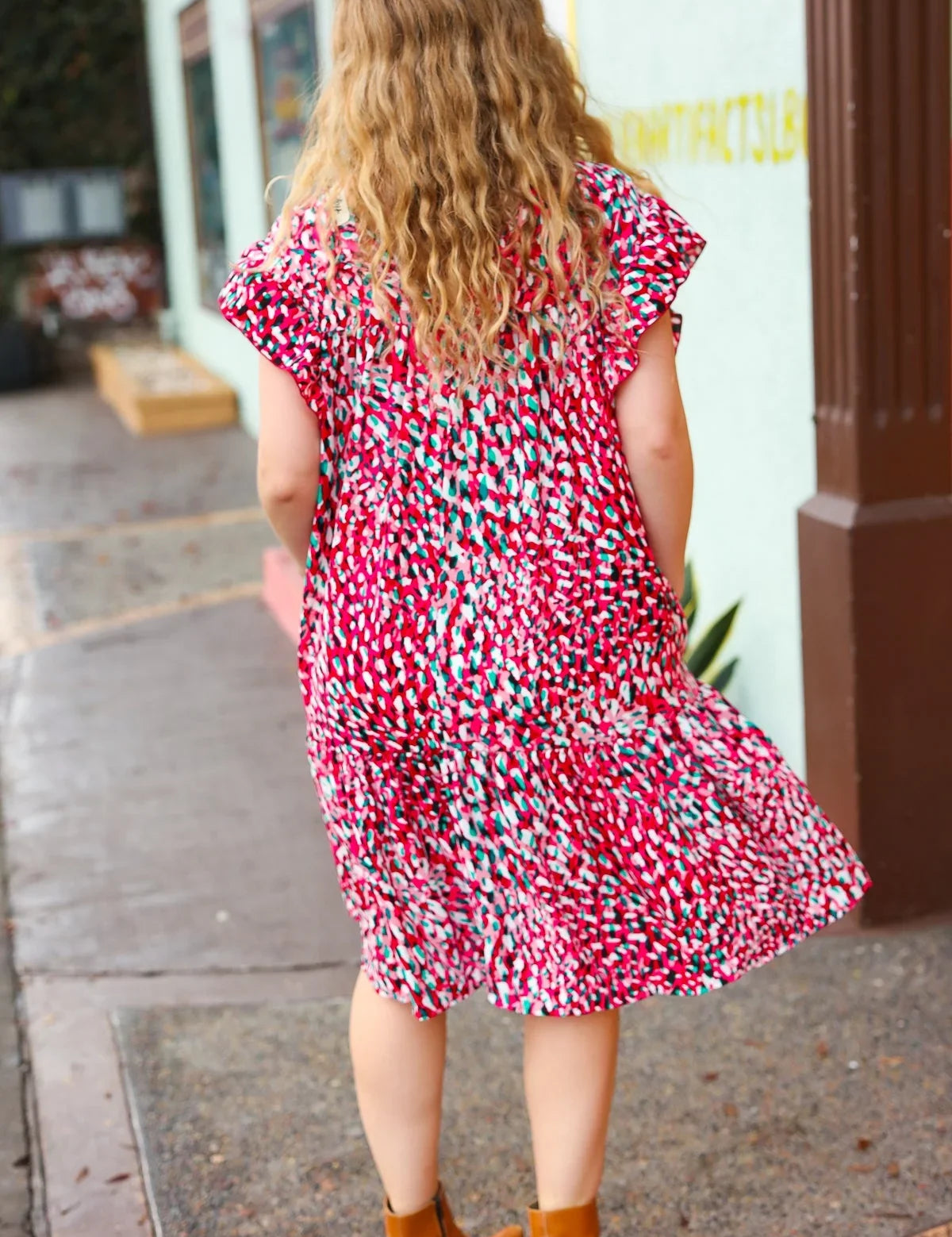 Fuchsia & Teal Abstract Dot Yoke Woven Dress | Daverri Fashions