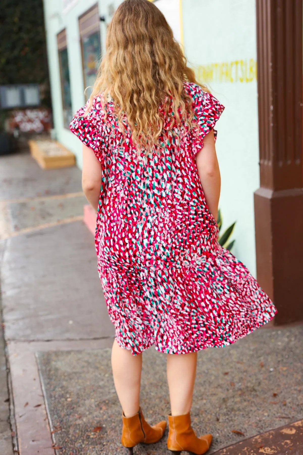 Fuchsia & Teal Abstract Dot Yoke Woven Dress | Daverri Fashions