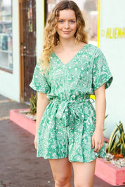 Sage Green Boho Surplice Pocketed Romper | Daverri Fashions