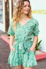 Sage Green Boho Surplice Pocketed Romper | Daverri Fashions