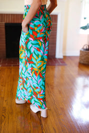 Summer Vibes Green & Orange Abstract Print Smocked Palazzo Pants | 2024 Summer Blow Out Sale Daverri Fashions