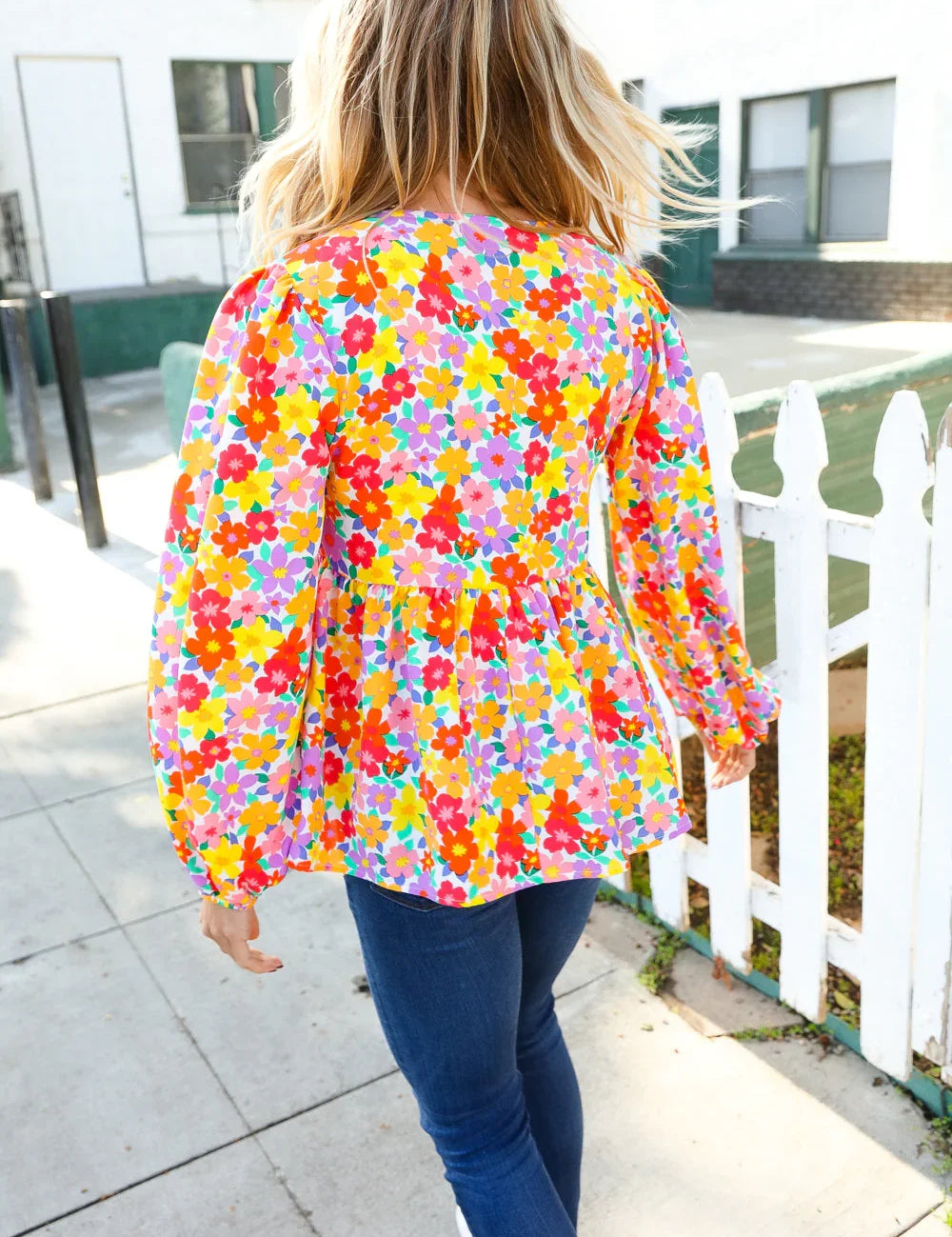 Chasing Dreams Ribbon Tie Bow Babydoll Puff Elastic Sleeve Floral Top | Daverri Fashions