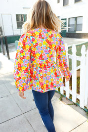 Chasing Dreams Ribbon Tie Bow Babydoll Puff Elastic Sleeve Floral Top | Daverri Fashions