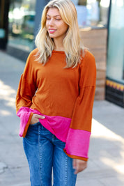 Fuchsia & Rust Color Block Hacci Top | Daverri Fashions