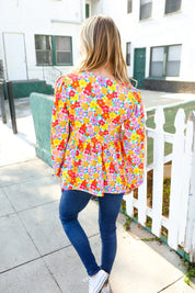 Chasing Dreams Ribbon Tie Bow Babydoll Puff Elastic Sleeve Floral Top | Daverri Fashions