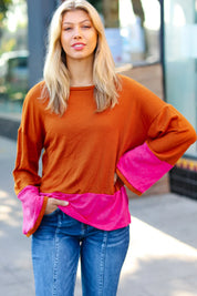Fuchsia & Rust Color Block Hacci Top | Daverri Fashions