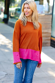 Fuchsia & Rust Color Block Hacci Top | Daverri Fashions