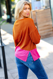 Fuchsia & Rust Color Block Hacci Top | Daverri Fashions