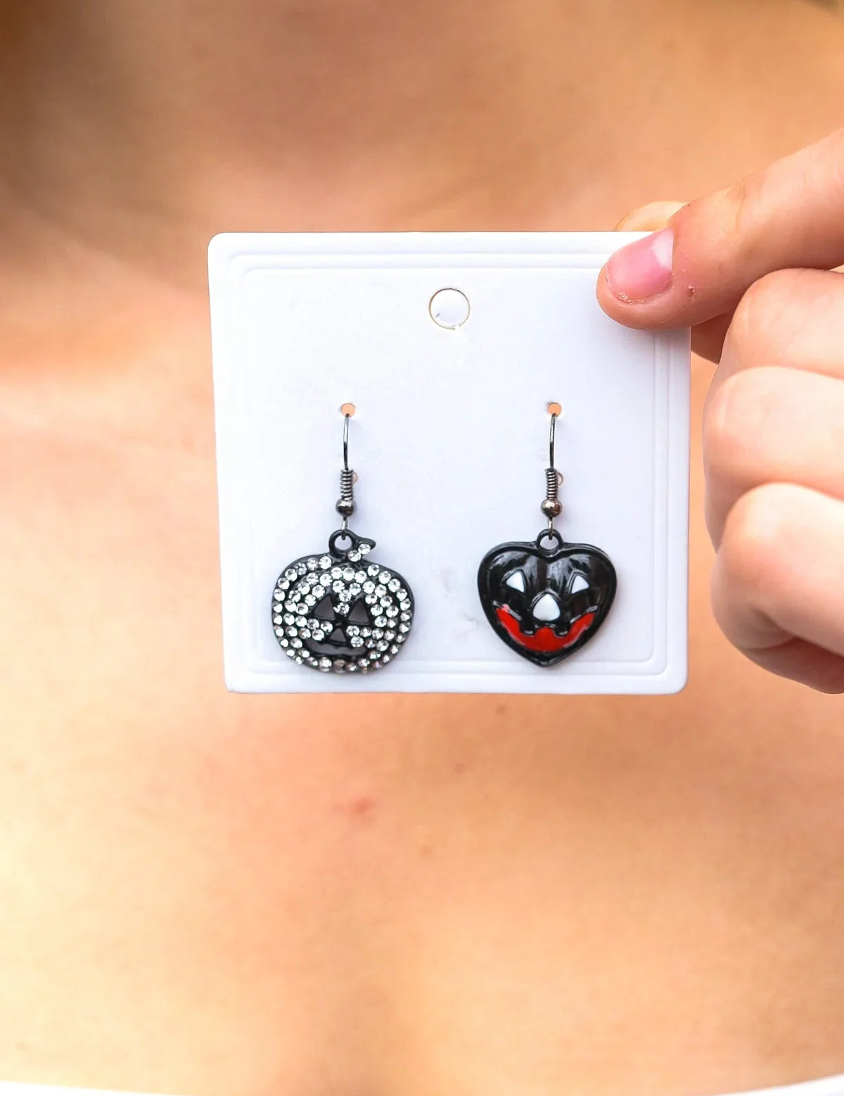 Jack-O-Lantern Mismatch Rhinestone Earrings | Daverri Fashions